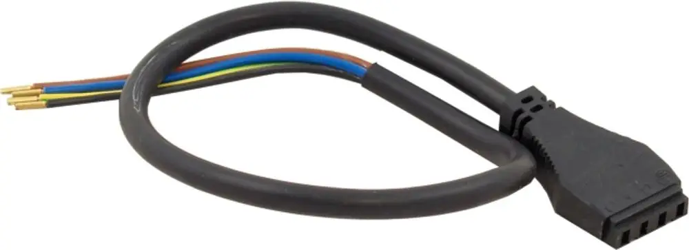 Kabelsatz für die Ölvorwärmung, bestehend aus einem schwarzen Kabel mit einem Steckverbinder und mehreren farbigen Drähten. Geeignet für Wolf Brenner WK02.